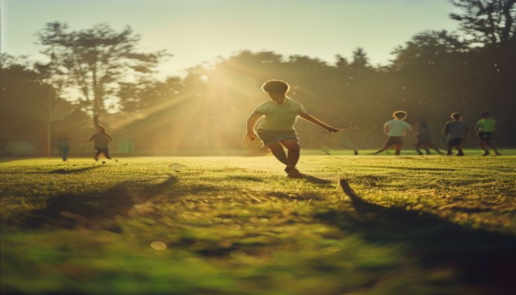 Youth soccer practice at golden hour